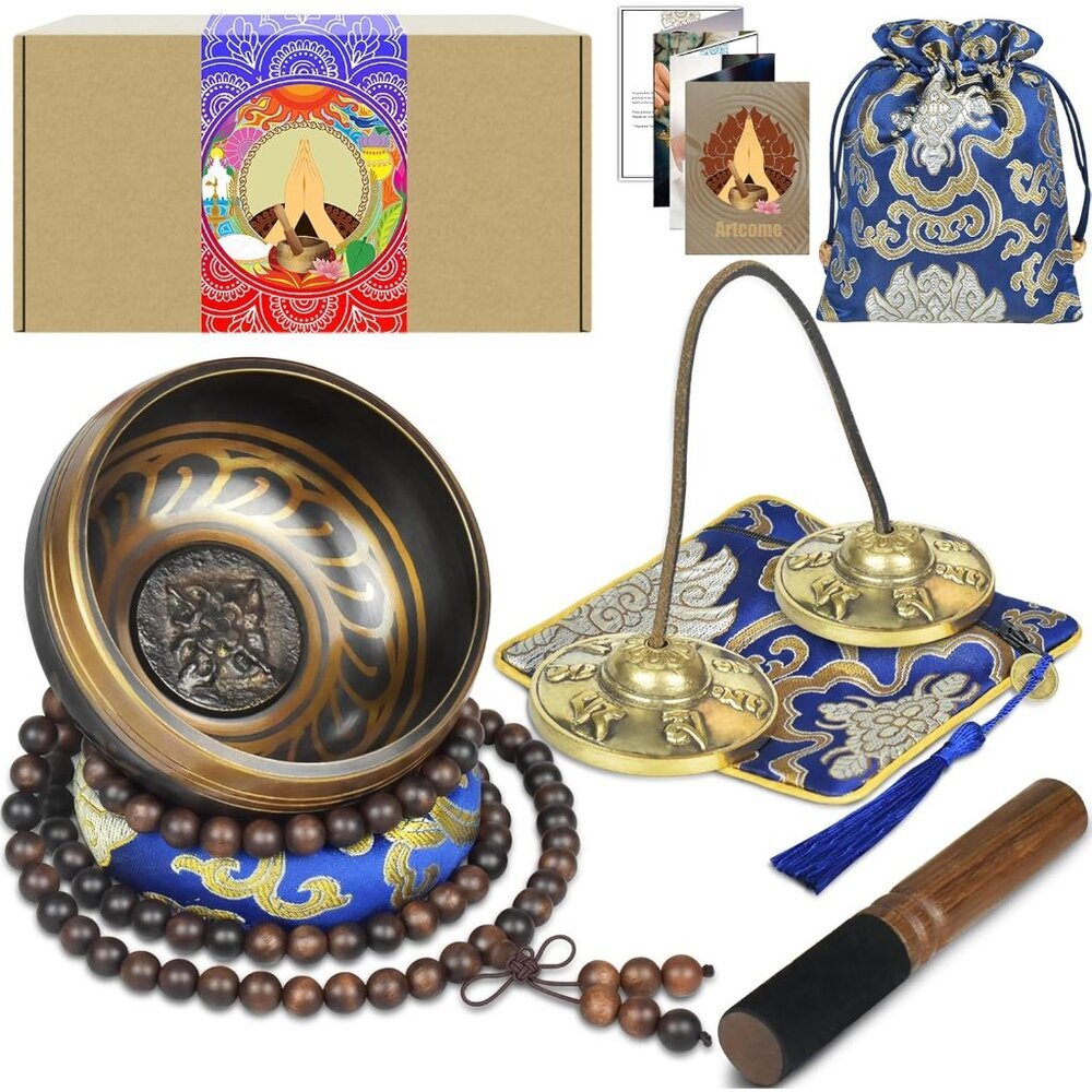 7PCS Tibetan Meditation Set - Tibetan Singing Bowl & Tibetan Tingsha Cymbals Bel